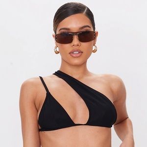 PLT Black Asymmetric Cut Out Bikini Top